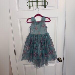 Floral Kids Dress in Teal and Pink